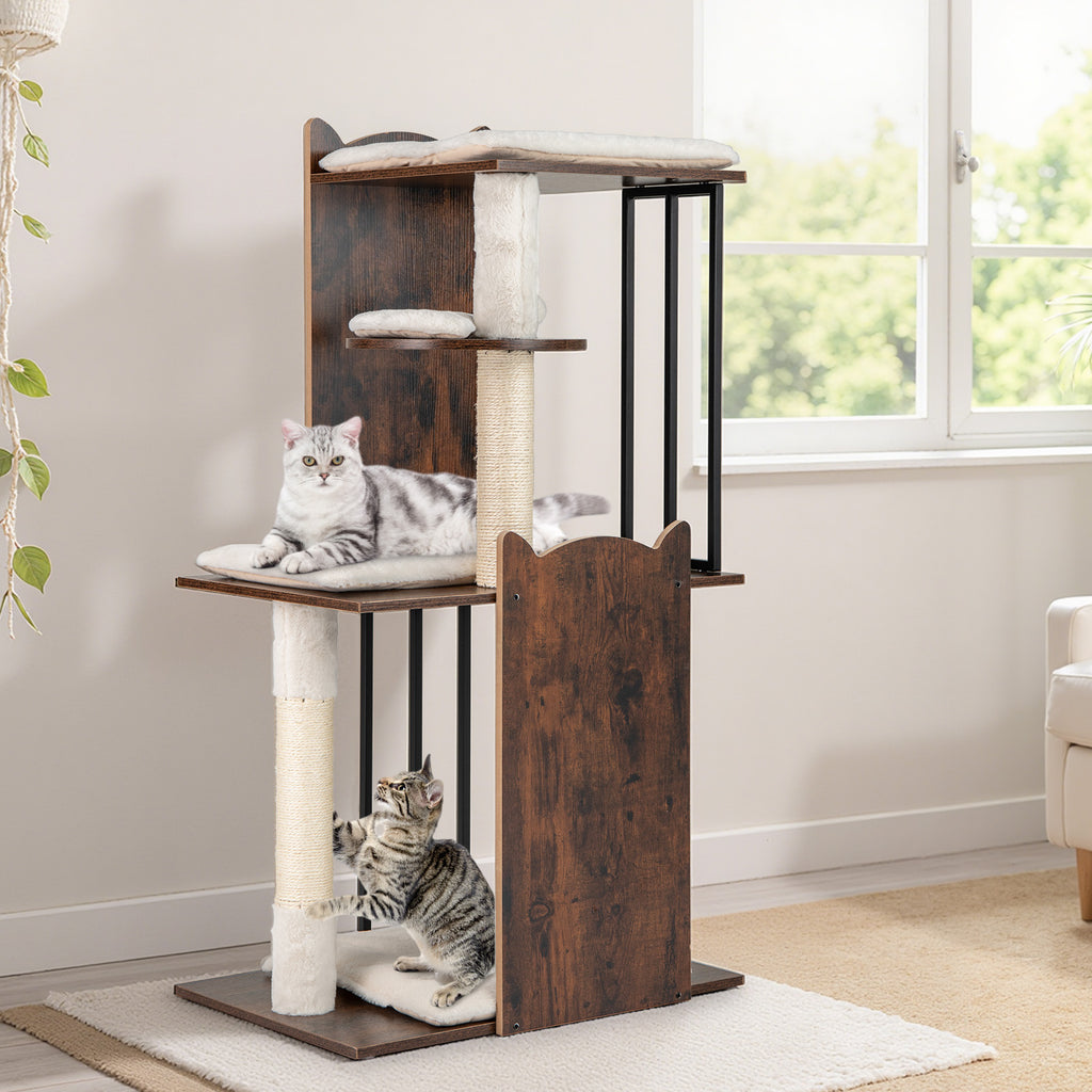 112 CM Tall Modern Cat Tree for Indoor Cats-Rustic Brown