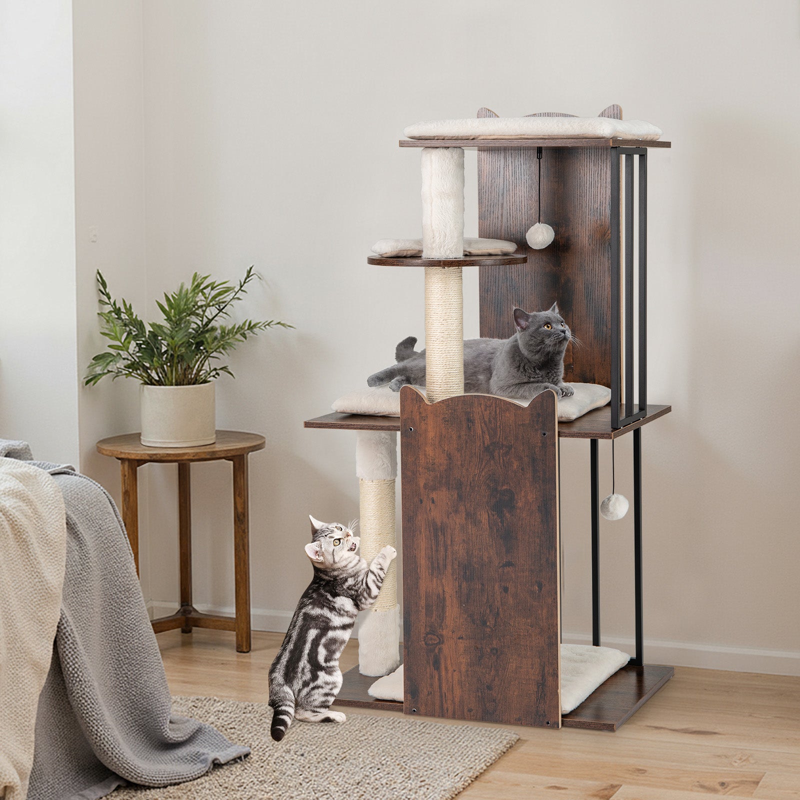 112 CM Tall Modern Cat Tree for Indoor Cats-Rustic Brown