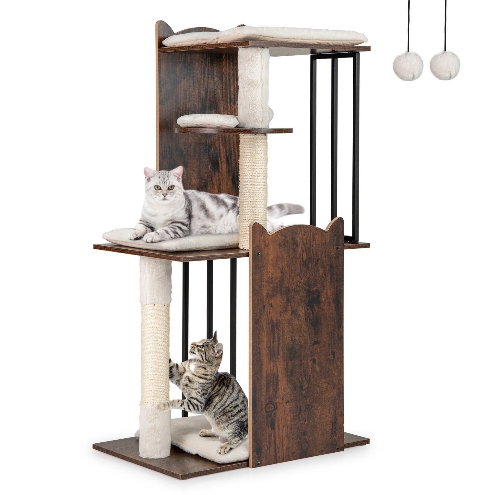 112 CM Tall Modern Cat Tree for Indoor Cats-Rustic Brown