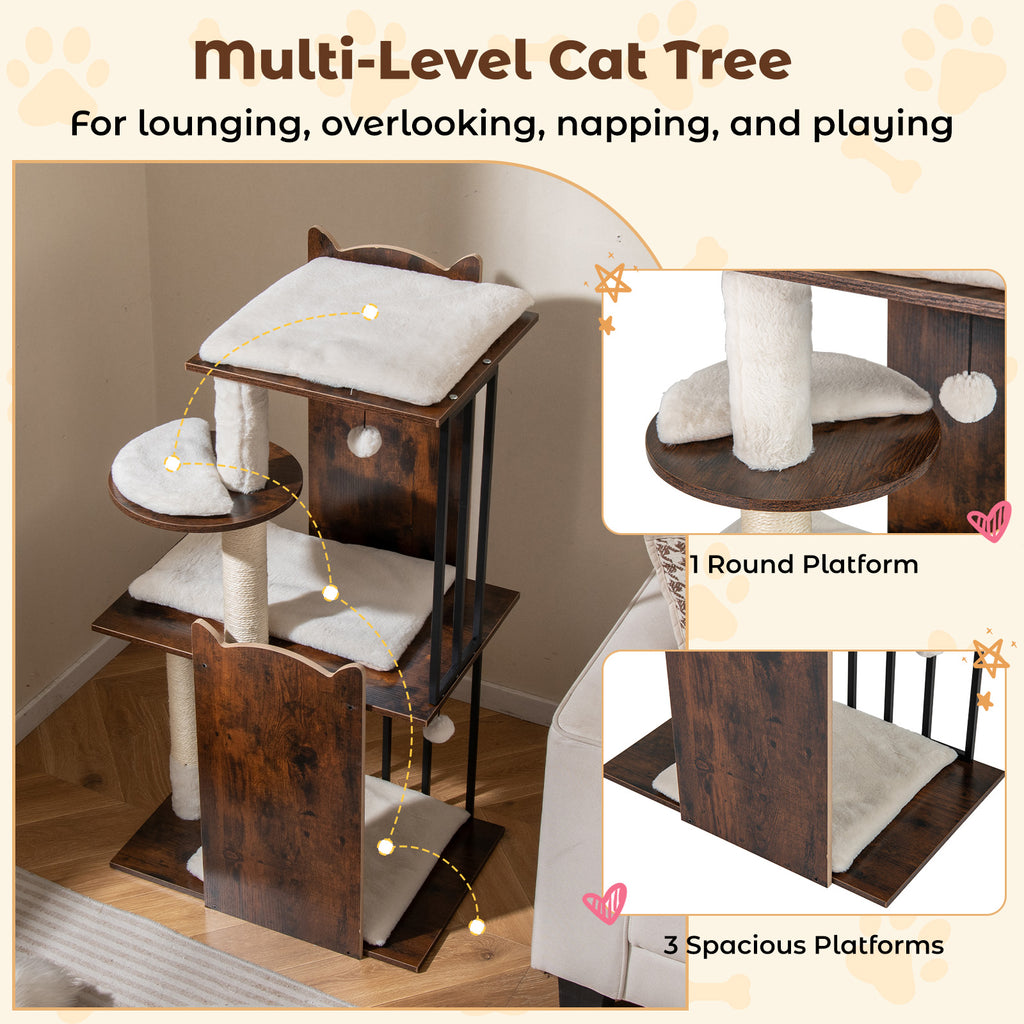 112 CM Tall Modern Cat Tree for Indoor Cats-Rustic Brown