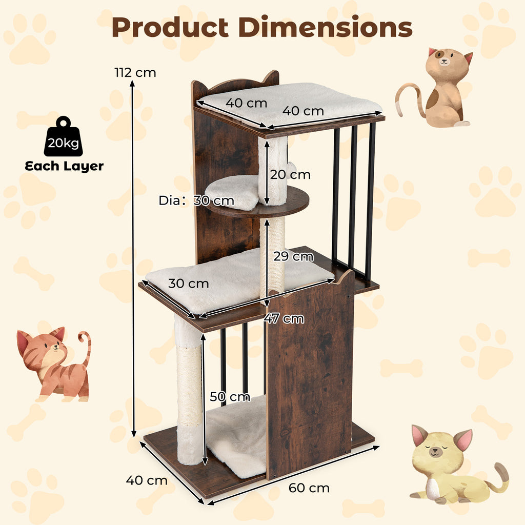 112 CM Tall Modern Cat Tree for Indoor Cats-Rustic Brown