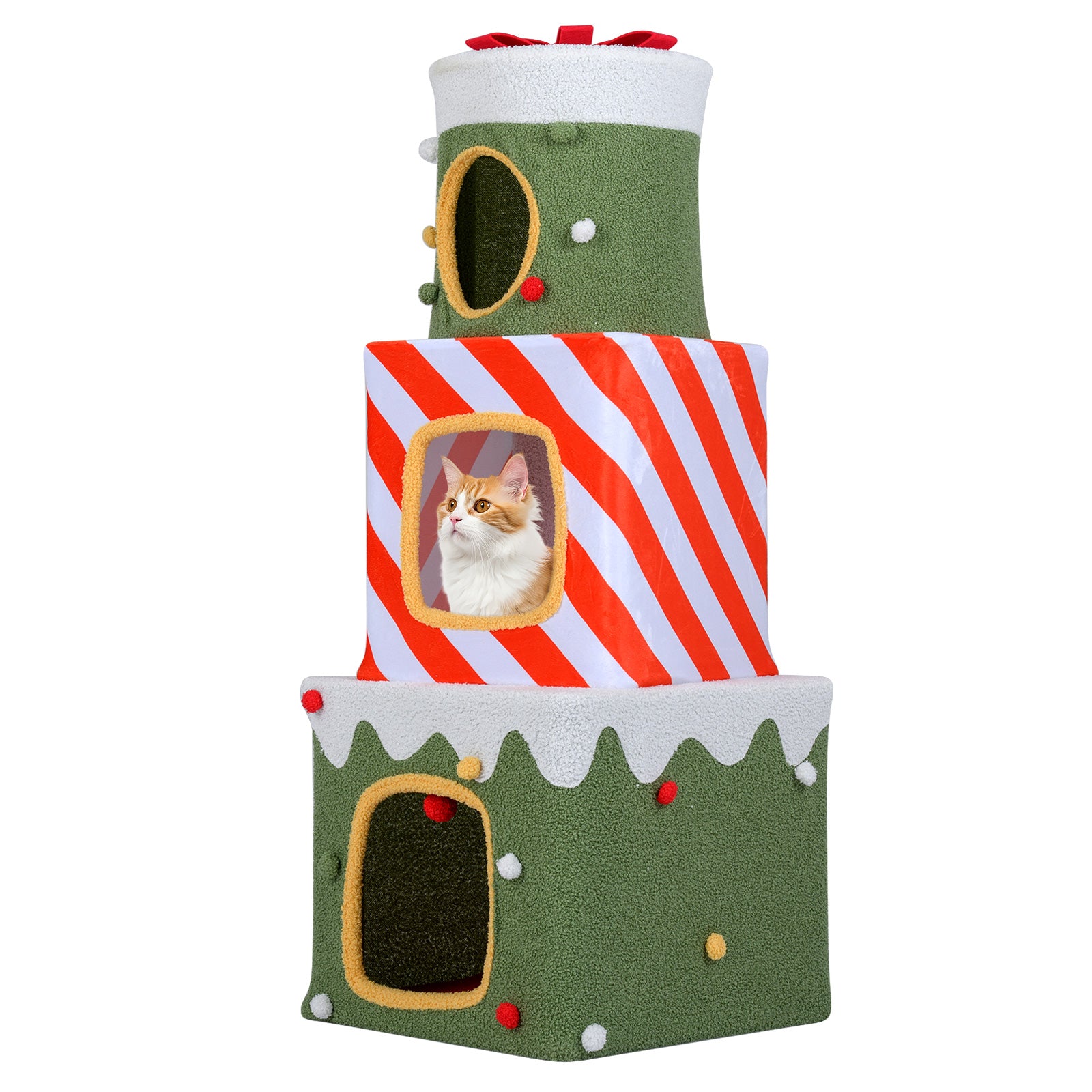 120 cm Cute Cat Climbing Furniture with 3 Condos and Hideaway Caves-Green