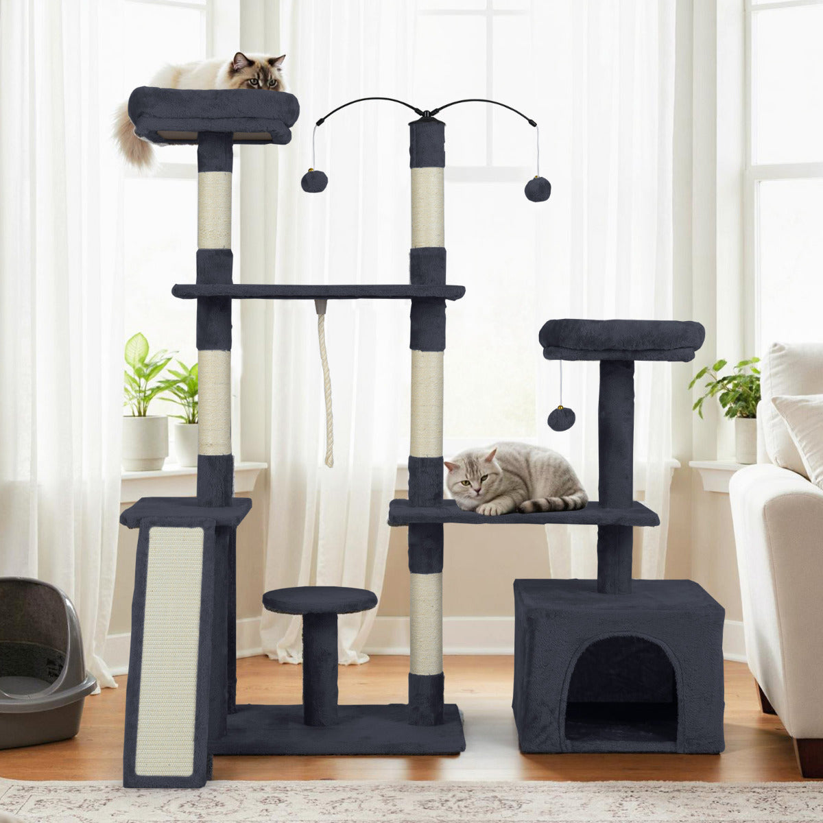 136 CM Tall Cat Tree Tower with Sisal Scratching Posts-Dark Grey