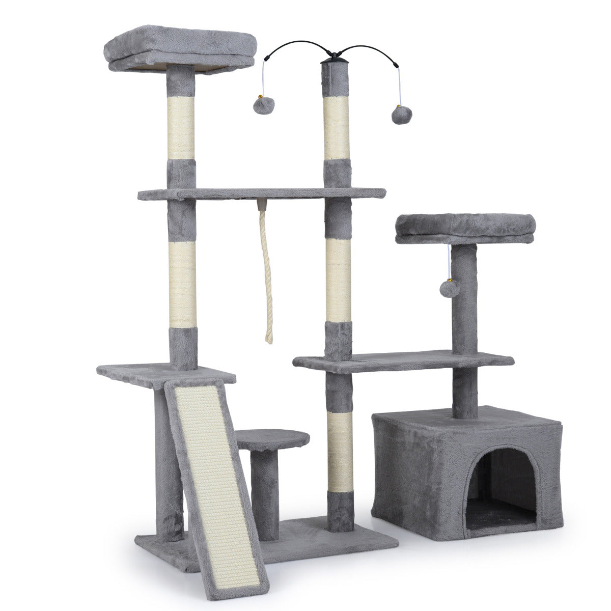 136 CM Tall Cat Tree Tower with Sisal Scratching Posts-Light Grey