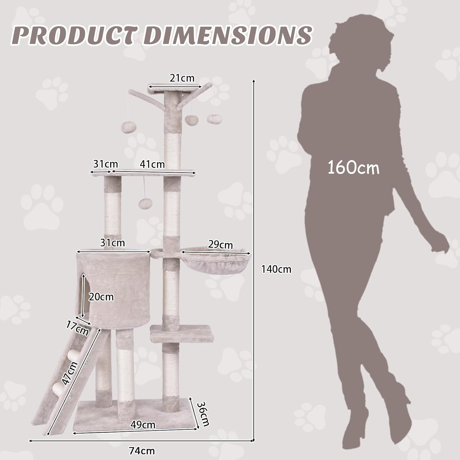 140cm Cat Tree Climbing Tower with Scratching Sisal Posts-Beige