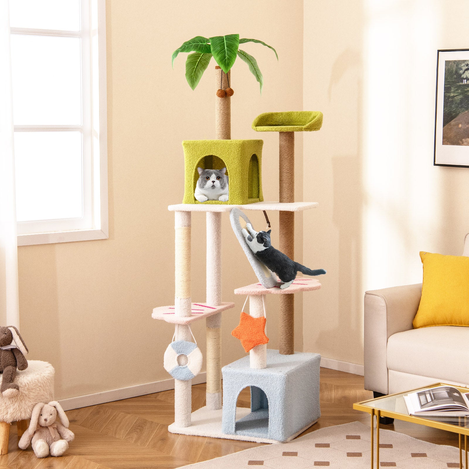 180 cm Tall Cat Tree Multi-Level Aesthetic Beach-Themed Cat Tower-Multicolor
