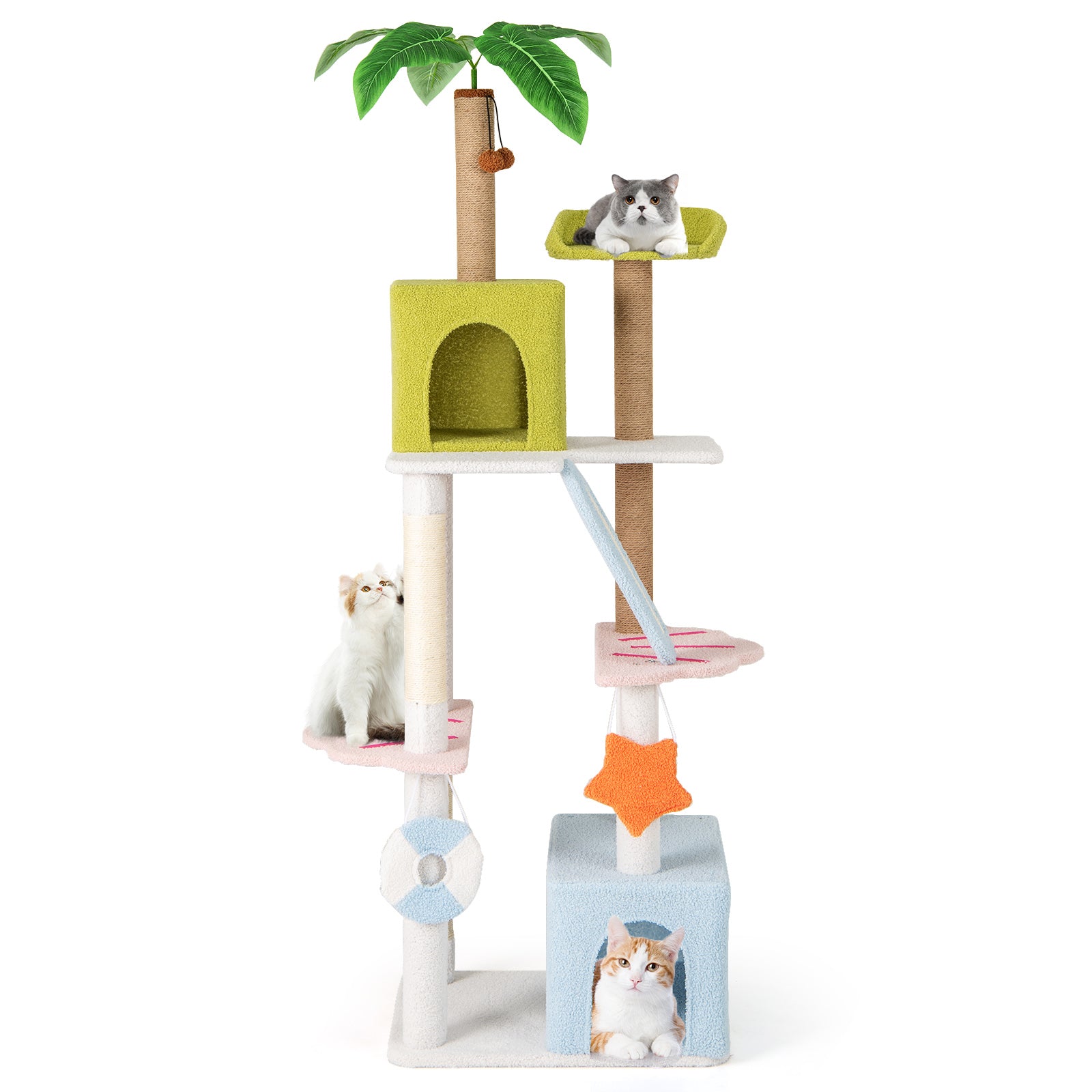 180 cm Tall Cat Tree Multi-Level Aesthetic Beach-Themed Cat Tower-Multicolor