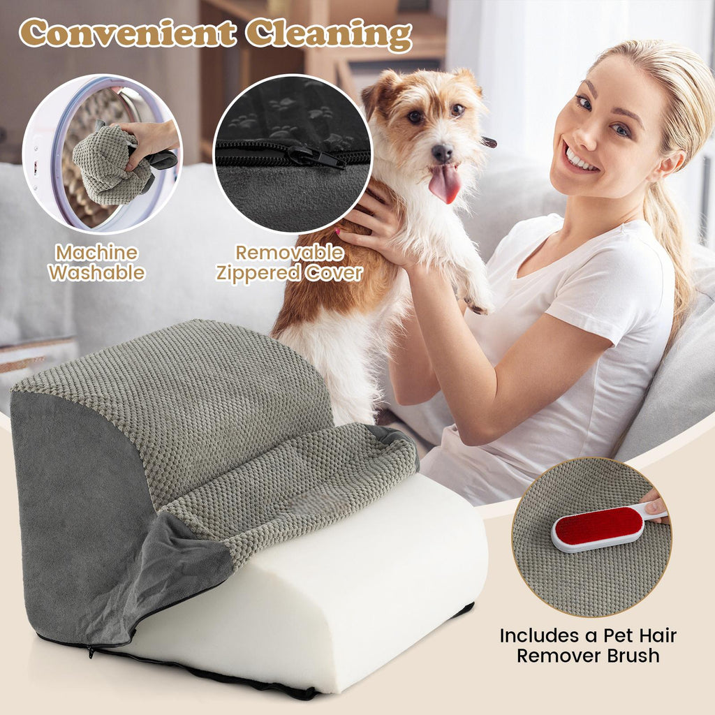 2-Tier Dog Ramp Pet Stairs with Washable Cover and High-Density Foam-Grey