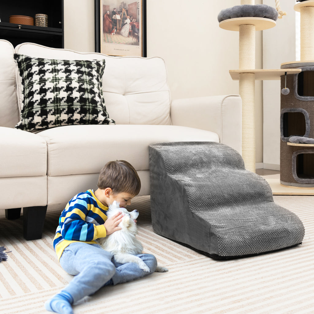 3 Tier Foam Dog Ramp with Gentle Slope Surface-Grey