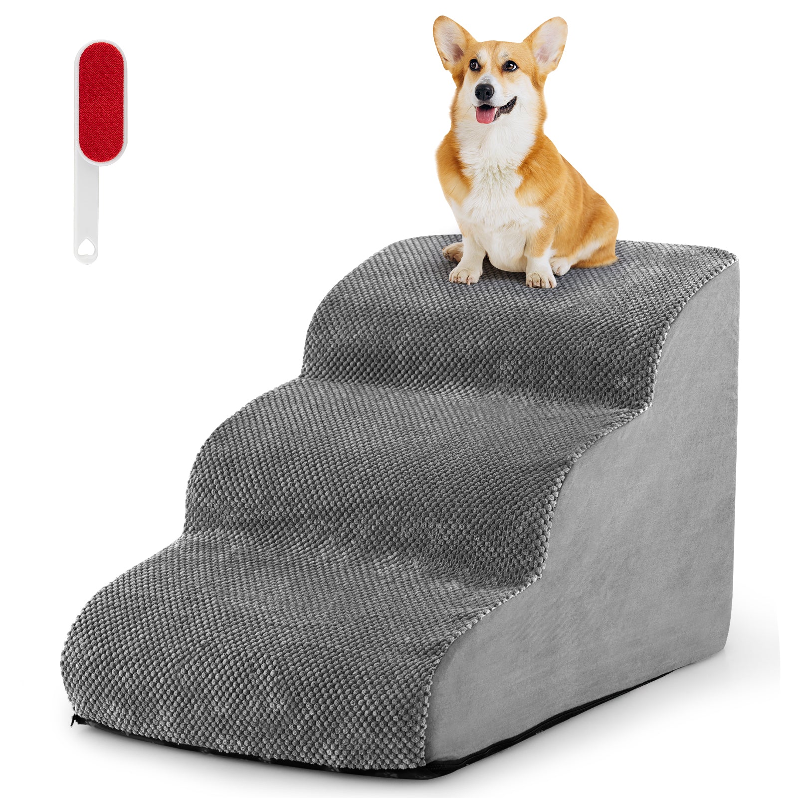 3 Tier Foam Dog Ramp with Gentle Slope Surface-Grey