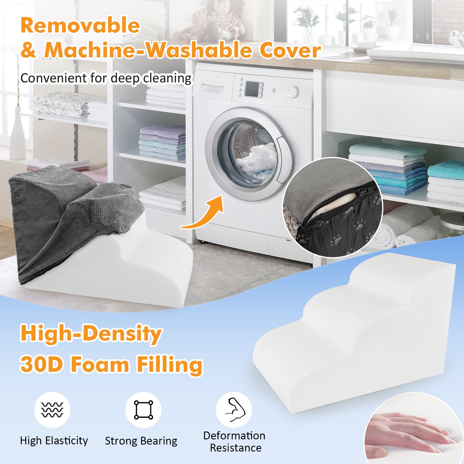 3 Tier Foam Dog Ramp with Gentle Slope Surface-Grey