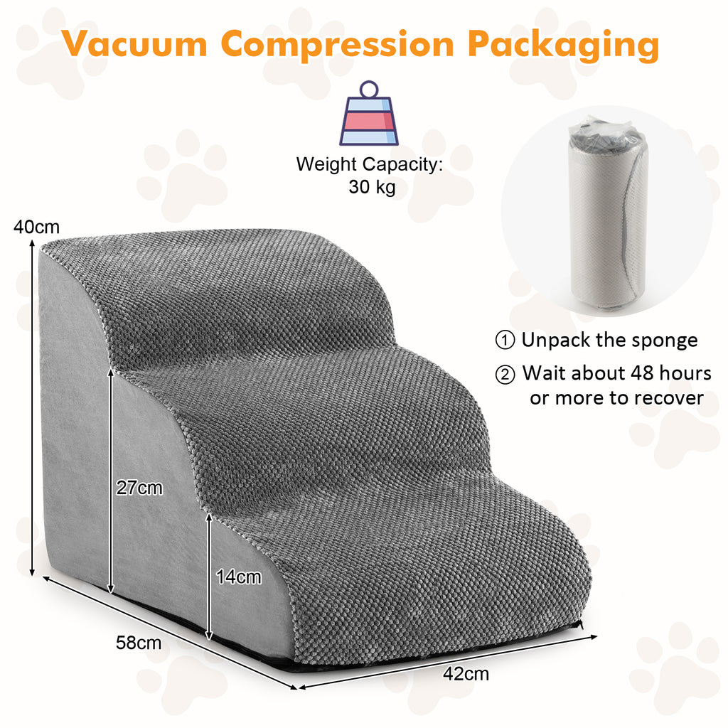 3 Tier Foam Dog Ramp with Gentle Slope Surface-Grey