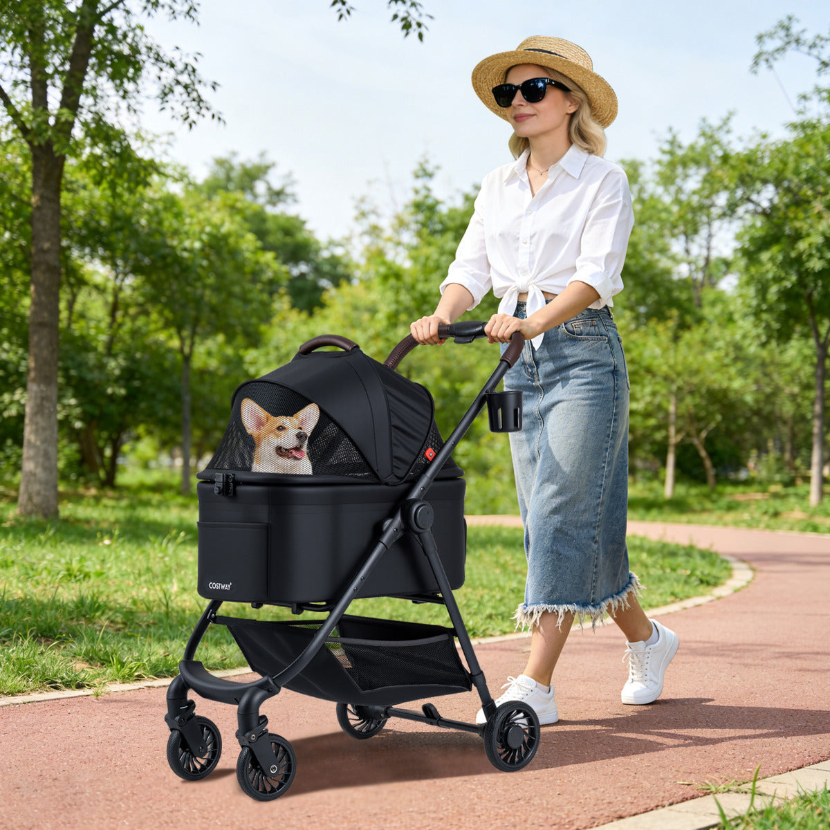 3-in-1 Pet Stroller One-hand Folding  Dog Stroller Car Seat-Black