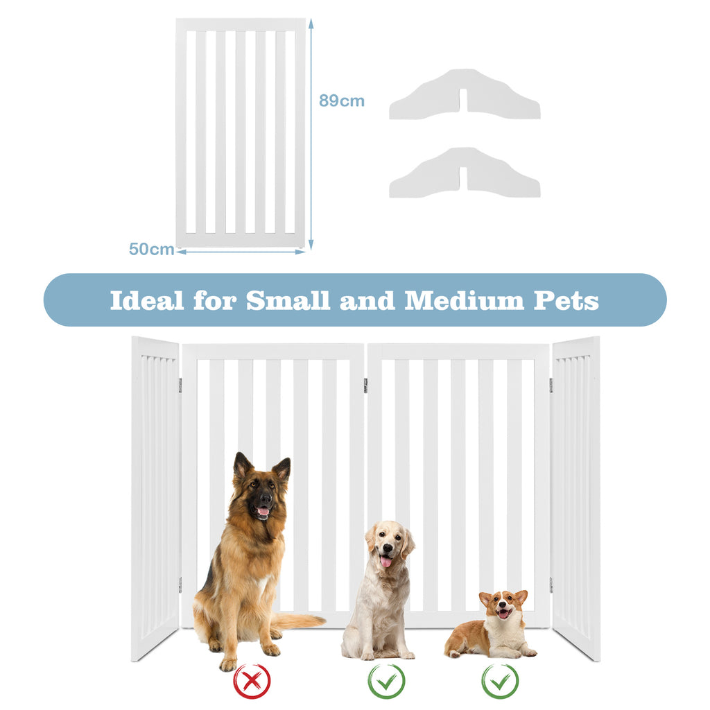 4-Panel 89 cm Pet Barrier with 6 Flexible Hinges-White