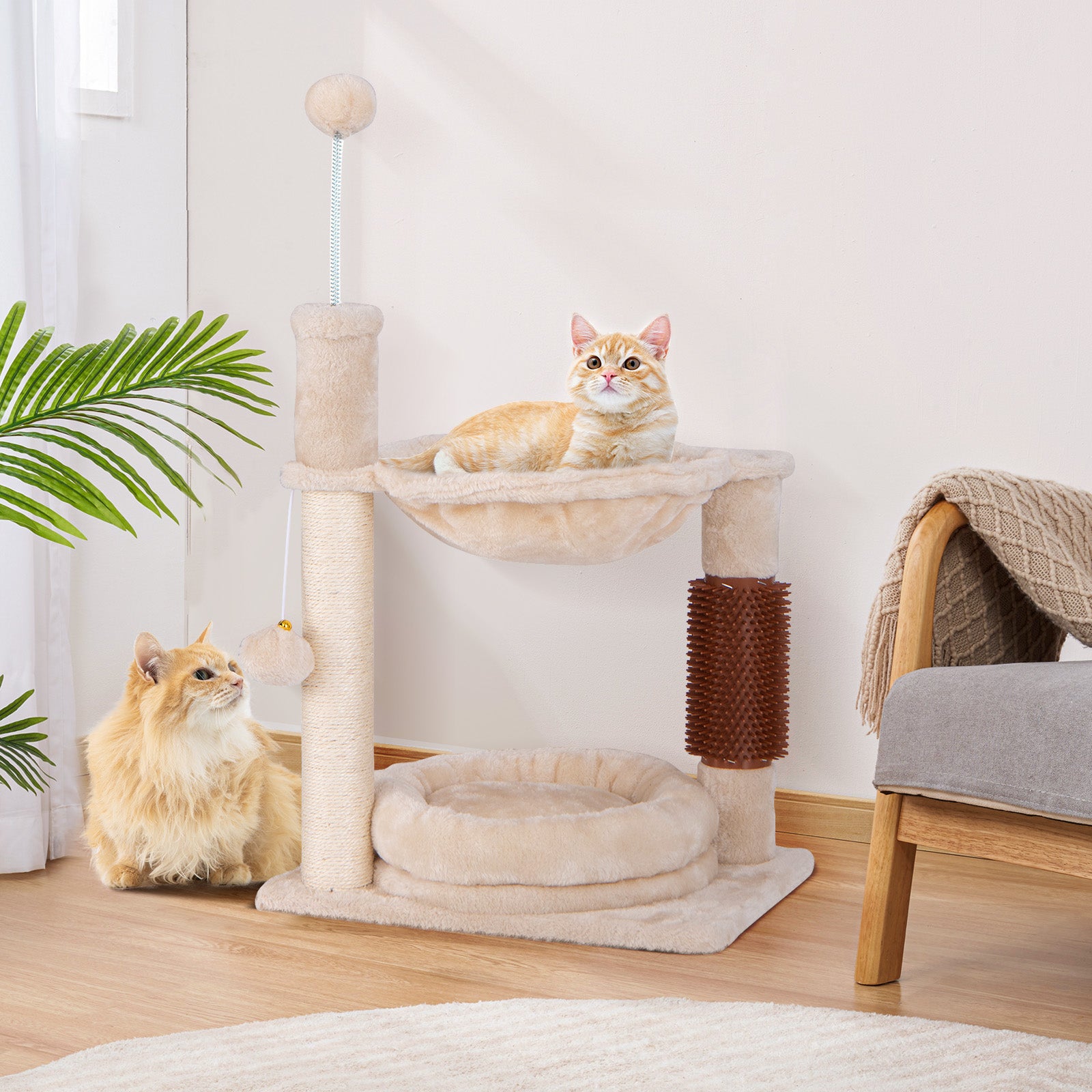 4 in 1 Cat Tree with Cat Self Groomer and Sisal Covered Scratching Post