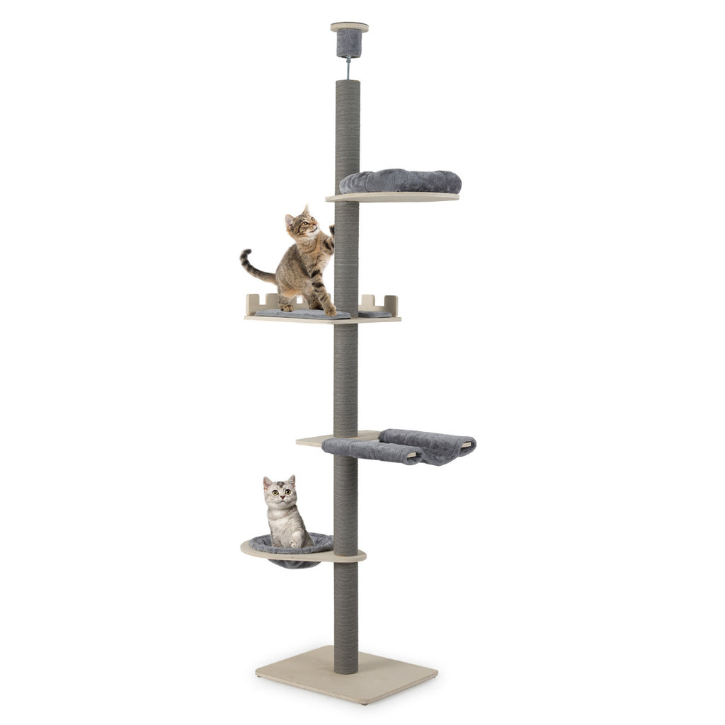 236-271 cm Height Adjustable 5-tier Floor to Ceiling Cat Tree -Grey