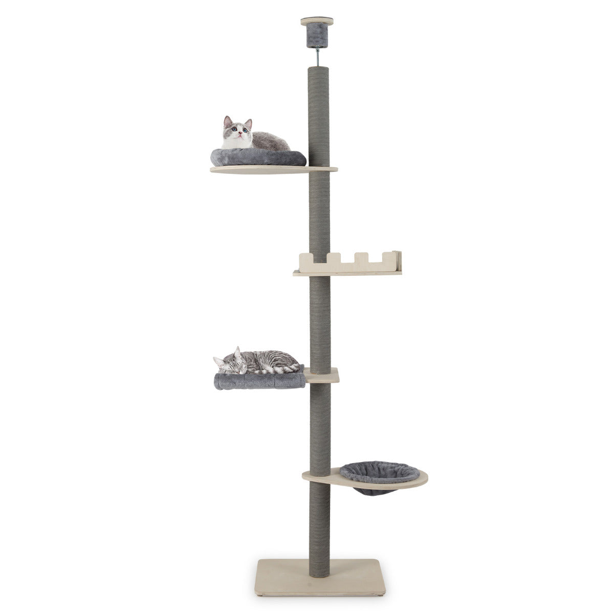 236-271 cm Height Adjustable 5-tier Floor to Ceiling Cat Tree -Grey