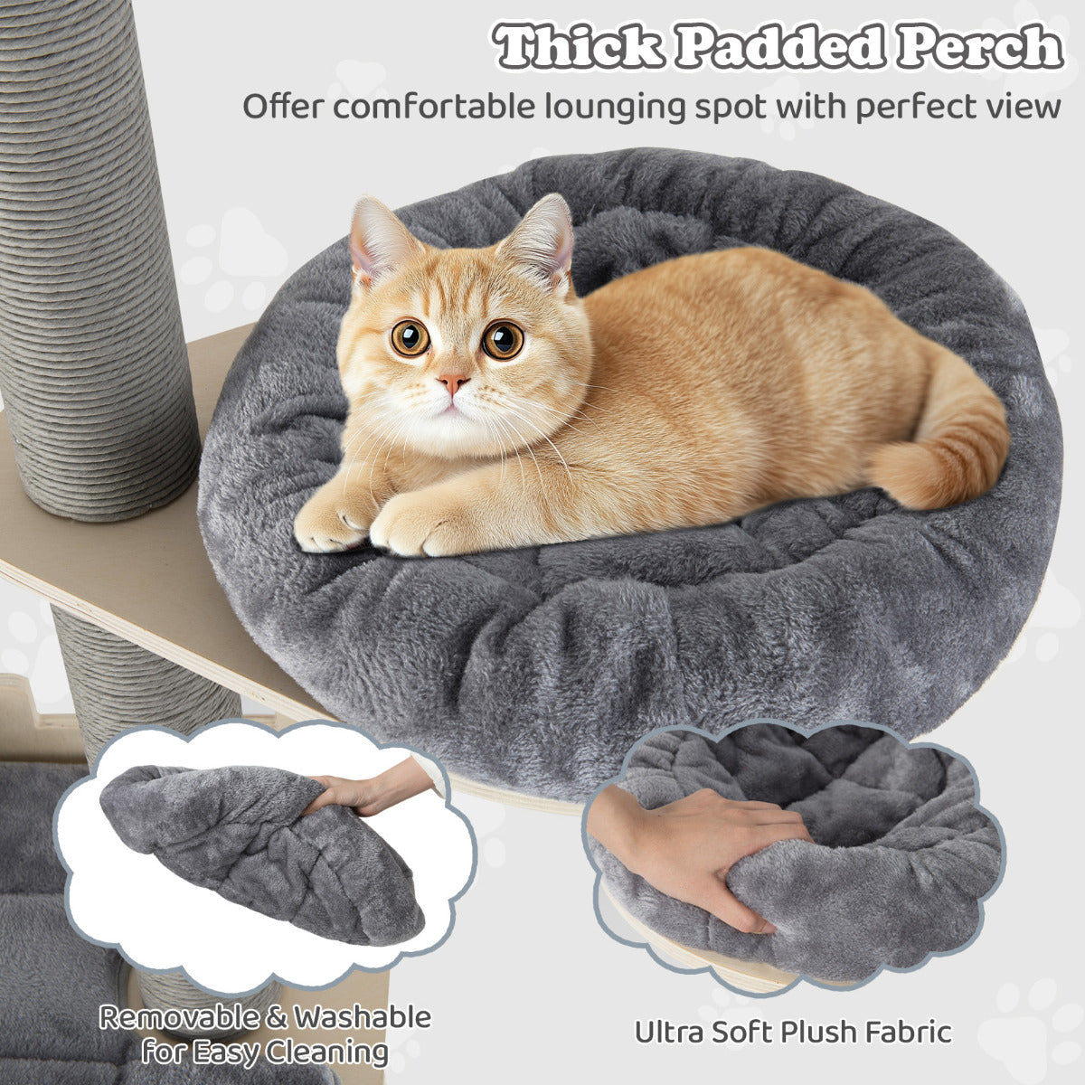 236-271 cm Height Adjustable 5-tier Floor to Ceiling Cat Tree -Grey