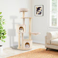 6-level Wooden cat tree with cat condo and sisal scratching posts  for indoor-Natural