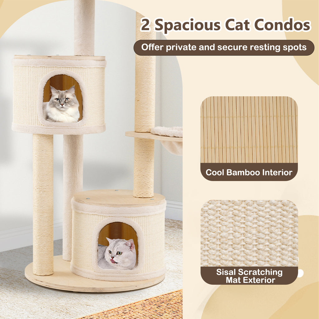 6-level Wooden cat tree with cat condo and sisal scratching posts  for indoor-Natural