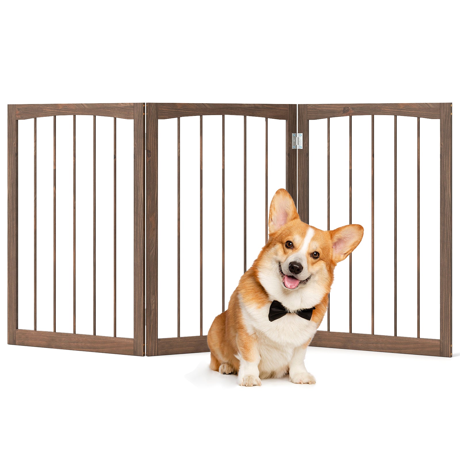 76 CM Tall Pet Gate Wooden Dog Fence 3-Panel Room Divider Barrier-Brown