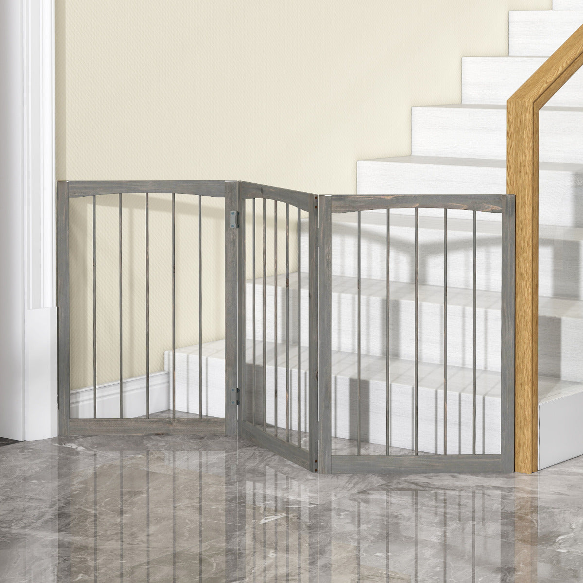 76 CM Tall Pet Gate Wooden Dog Fence 3-Panel Room Divider Barrier-Grey