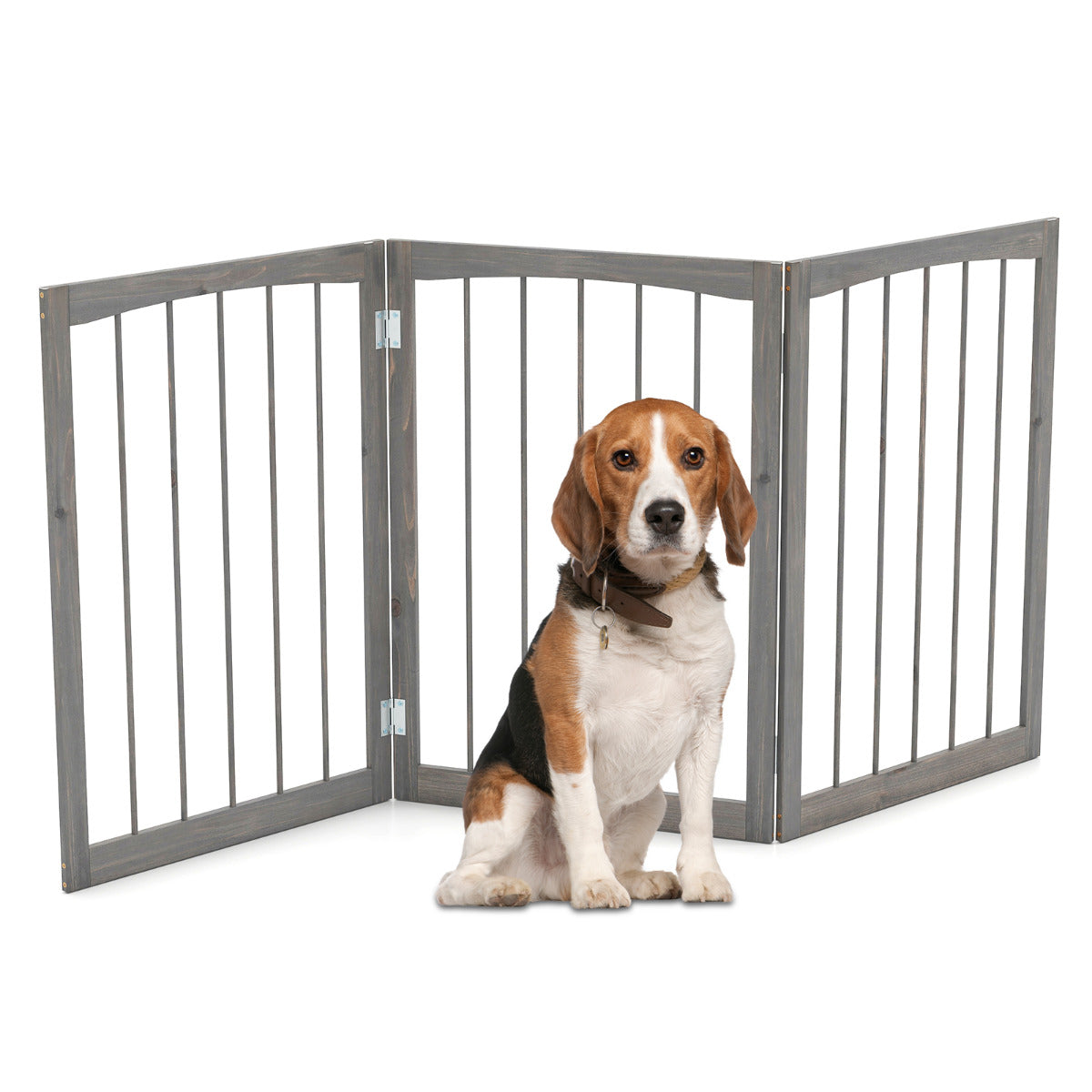 76 CM Tall Pet Gate Wooden Dog Fence 3-Panel Room Divider Barrier-Grey