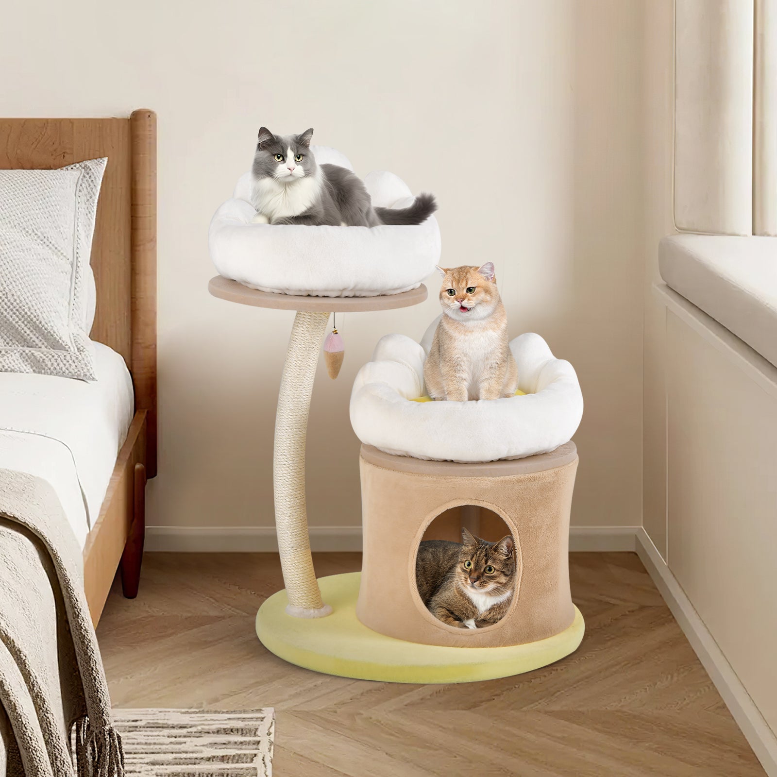 83cm Flower Cat Tree with Sisal Scratching Post and Top Perch-White