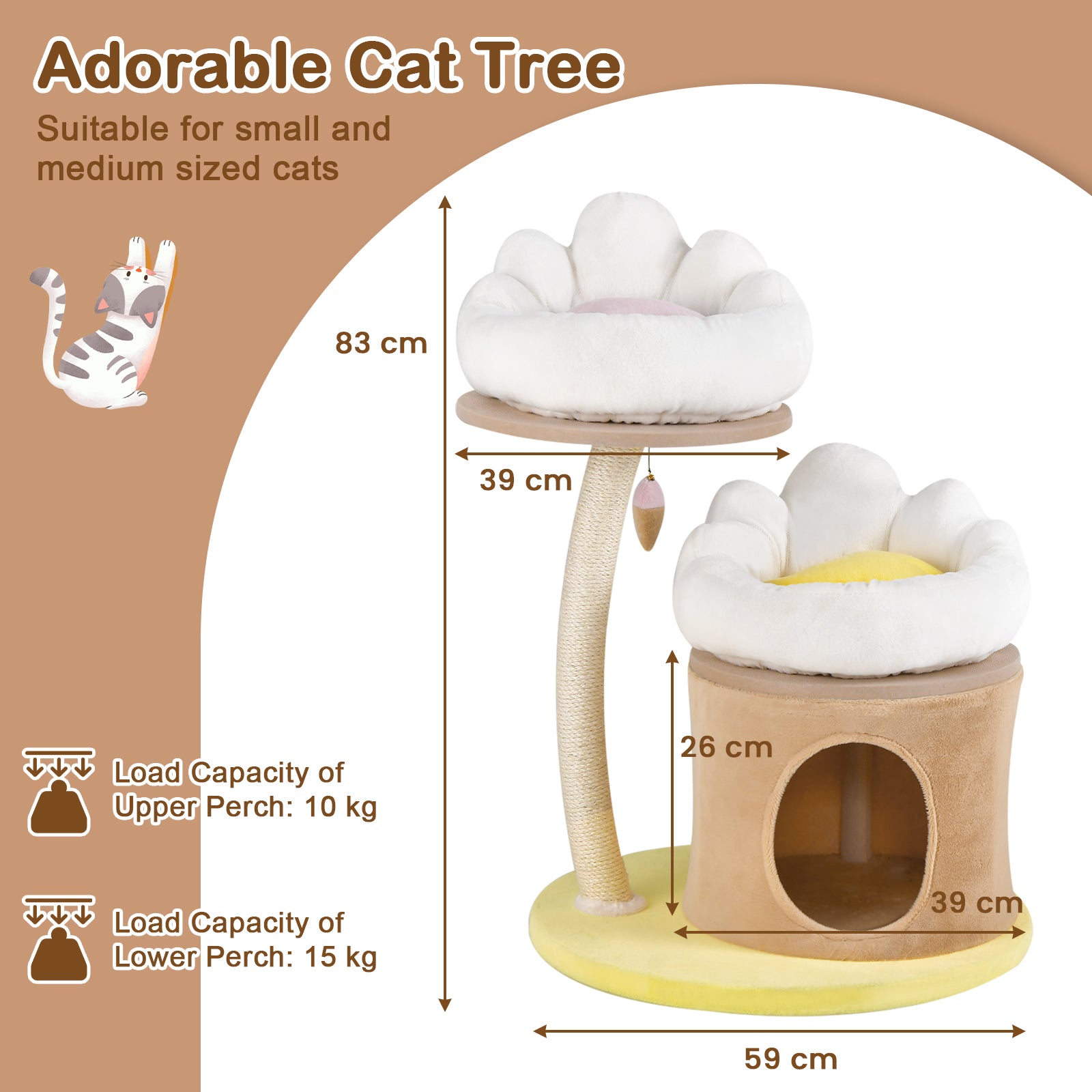 83cm Flower Cat Tree with Sisal Scratching Post and Top Perch-White