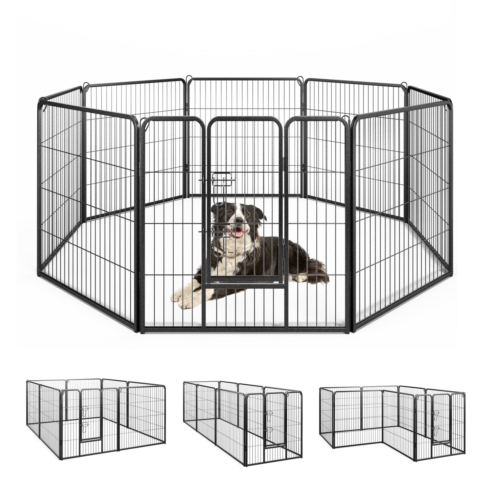 8 Panel 60cm/80cm Height Pen Fence with Lock and Large Door-Black-80 cm