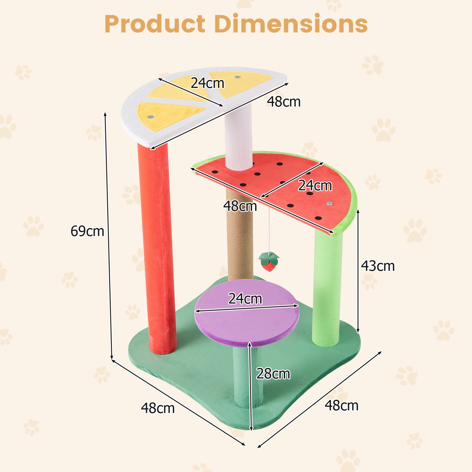 Multi-Level Aesthetic Fruit Cat Tower with Fruit-Shaped Platforms