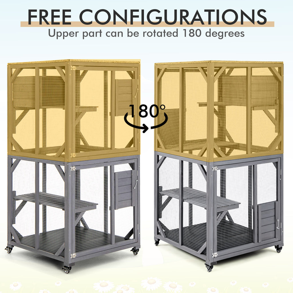 Wooden Cat House with Asphalt Roof and Large Front Door-Grey