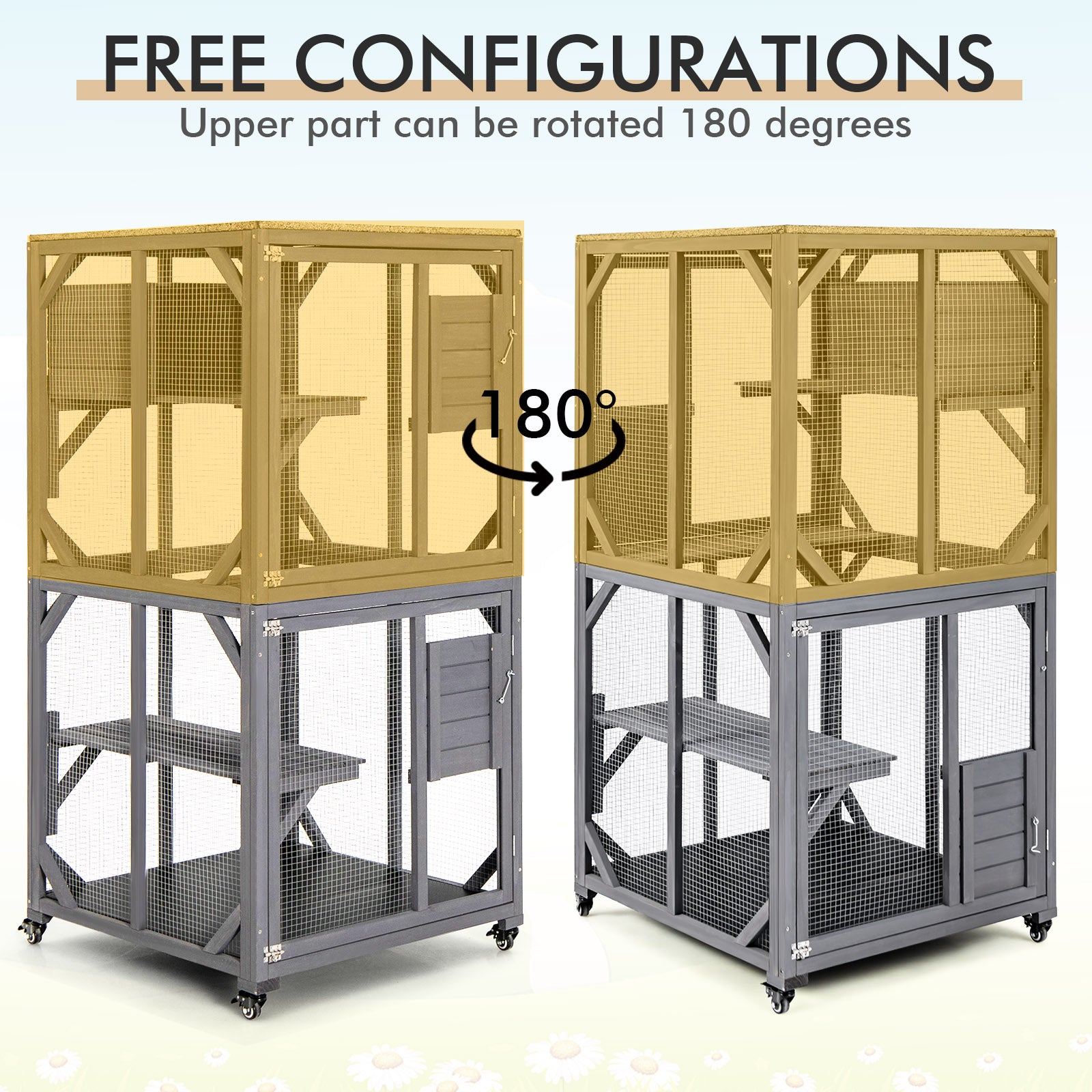 Wooden Cat House with Asphalt Roof and Large Front Door-Grey