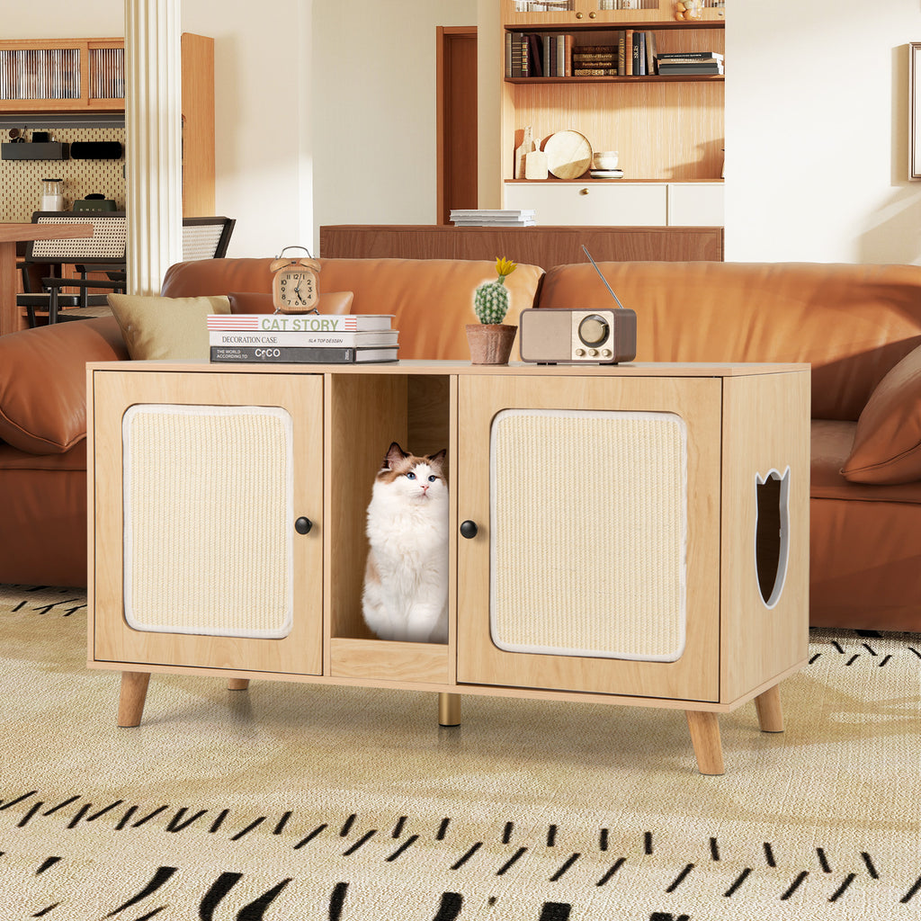 Cat Litter Box Enclosure for 2 Cats Hidden Cat Washroom Furniture-Natural