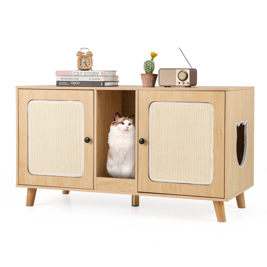 Cat Litter Box Enclosure for 2 Cats Hidden Cat Washroom Furniture-Natural