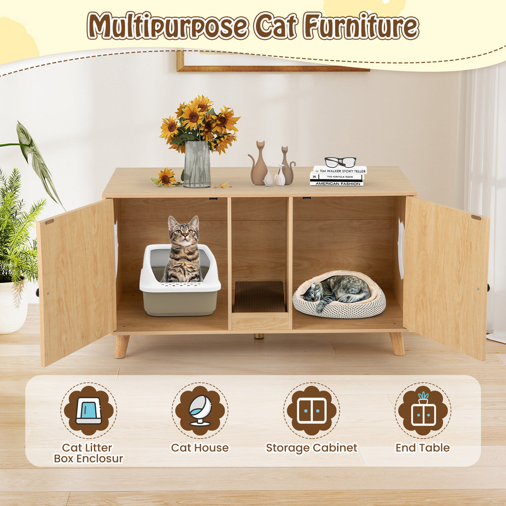 Cat Litter Box Enclosure for 2 Cats Hidden Cat Washroom Furniture-Natural