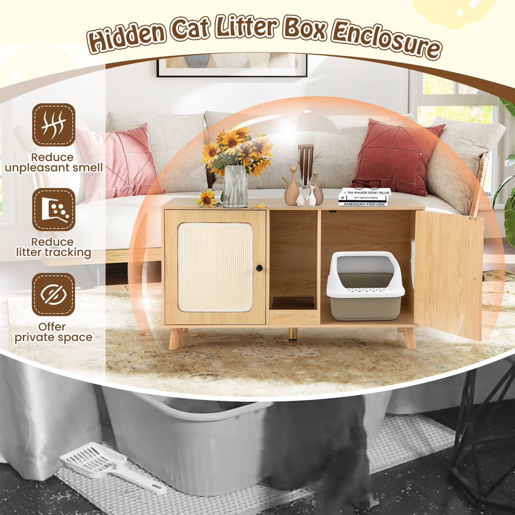 Cat Litter Box Enclosure for 2 Cats Hidden Cat Washroom Furniture-Natural