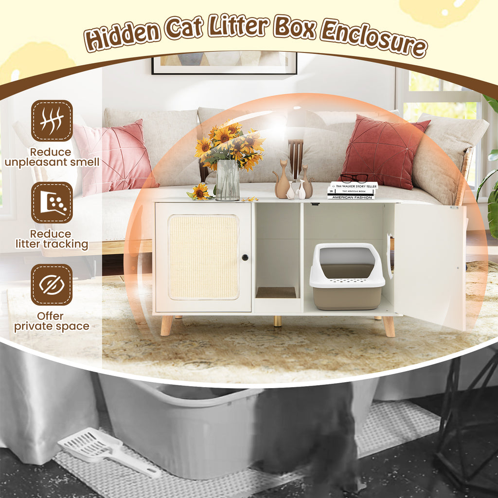Cat Litter Box Enclosure for 2 Cats Hidden Cat Washroom Furniture-White