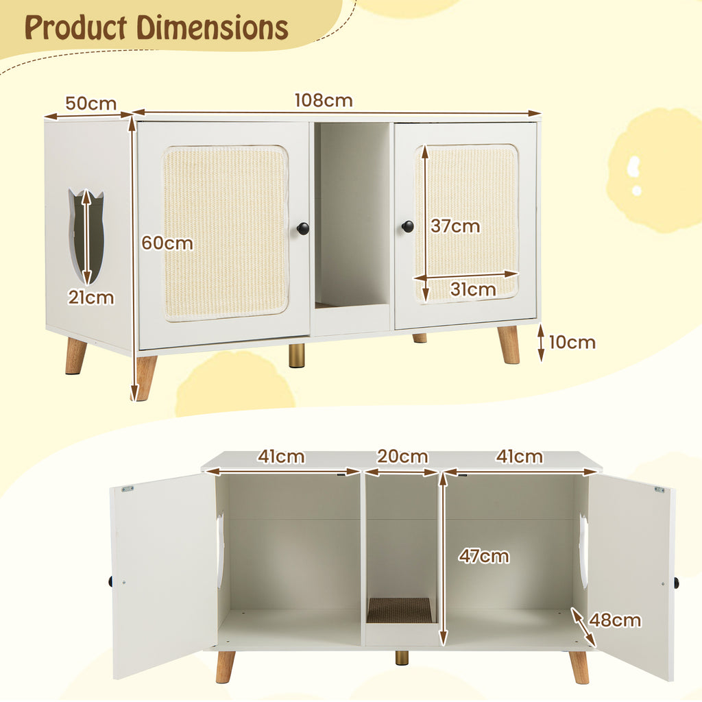 Cat Litter Box Enclosure for 2 Cats Hidden Cat Washroom Furniture-White