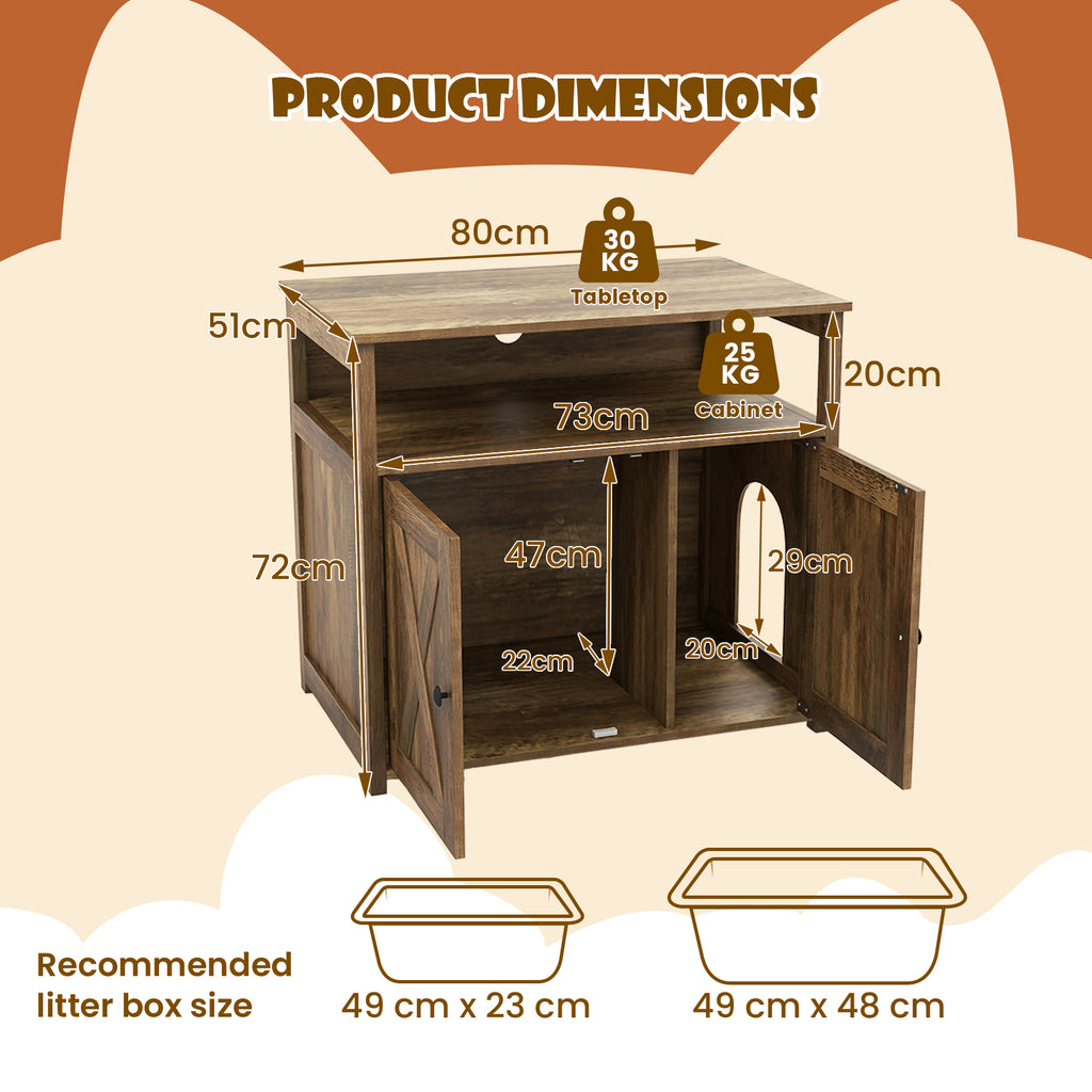Cat Litter Box Enclosure with Doors and Side Entrance-Oak