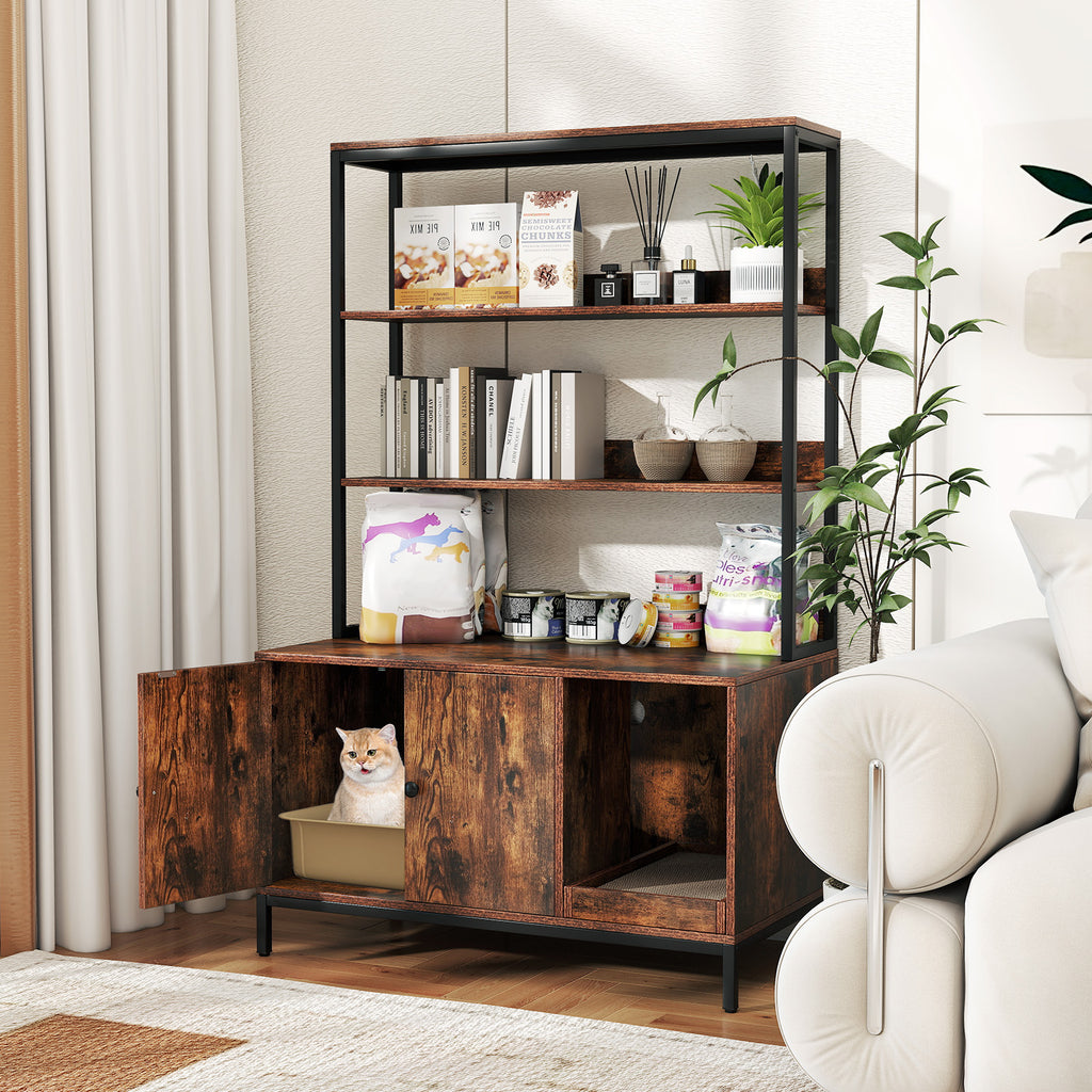 Cat Litter Box Enclosure with Storage Large Hidden Cat Washroom-Rustic Brown
