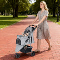 Pet Stroller with Adjustable Canopy and 3 Shock-absorbing Wheels-Grey