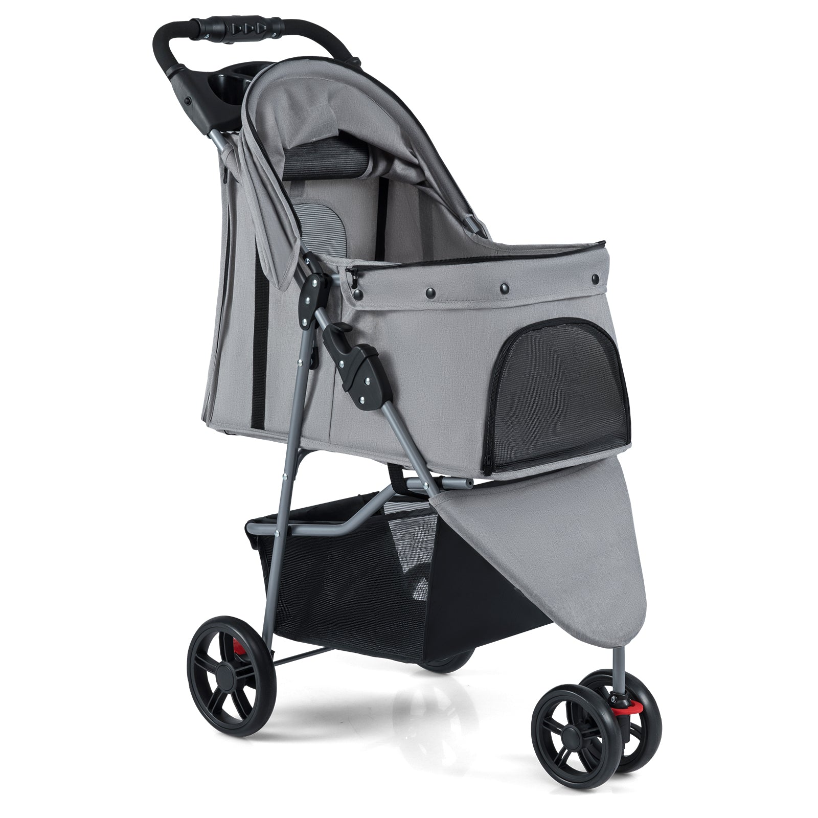Pet Stroller with Adjustable Canopy and 3 Shock-absorbing Wheels-Grey