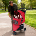 Pet Stroller with Adjustable Canopy and 3 Shock-absorbing Wheels-Red