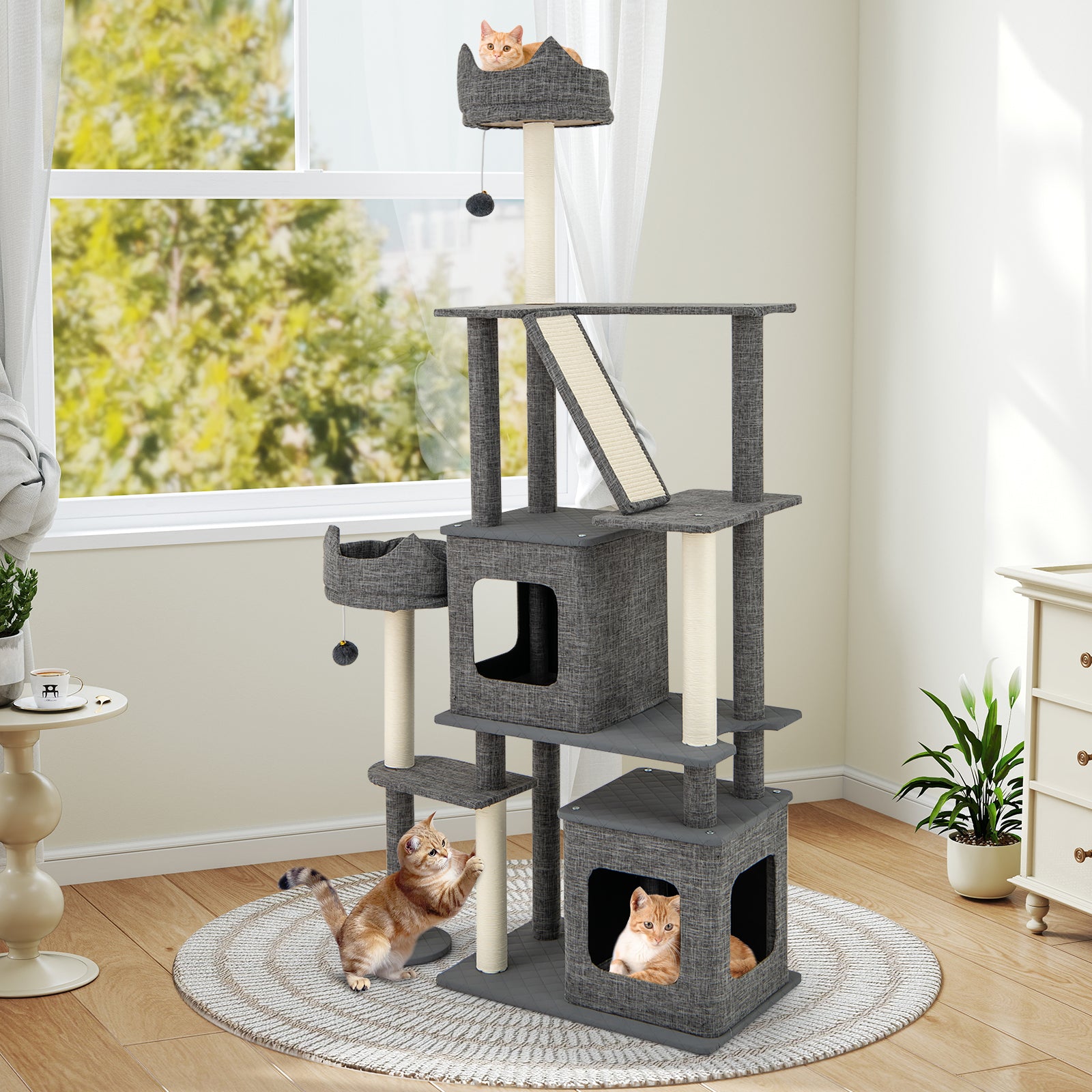 180CM Tall Cat Tree Multi-Level Large Cat Tower with Scratching Posts-Grey