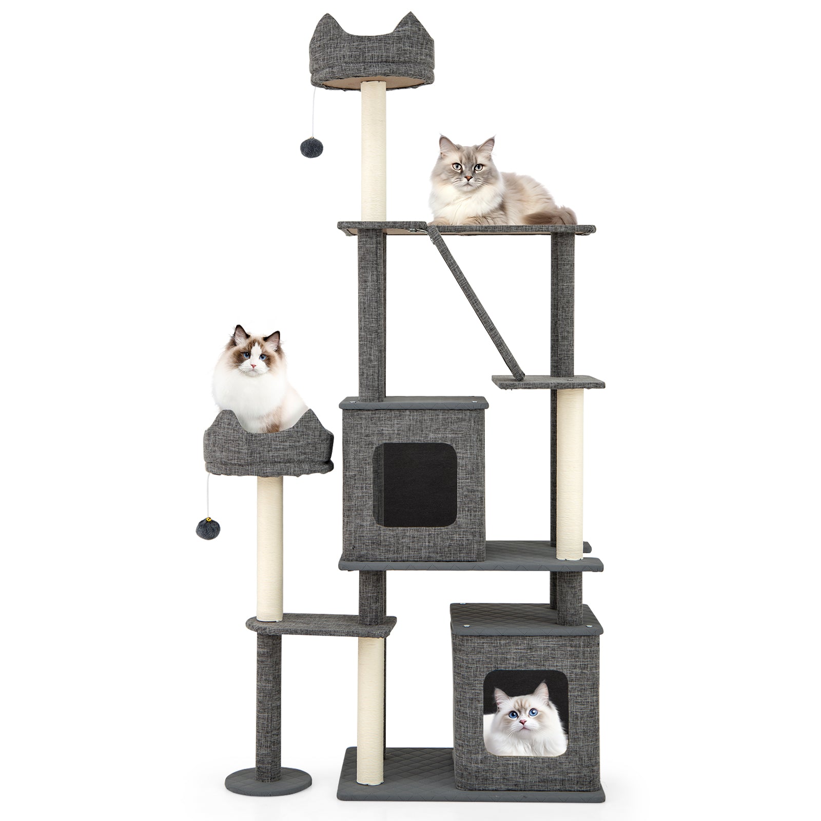 180CM Tall Cat Tree Multi-Level Large Cat Tower with Scratching Posts-Grey
