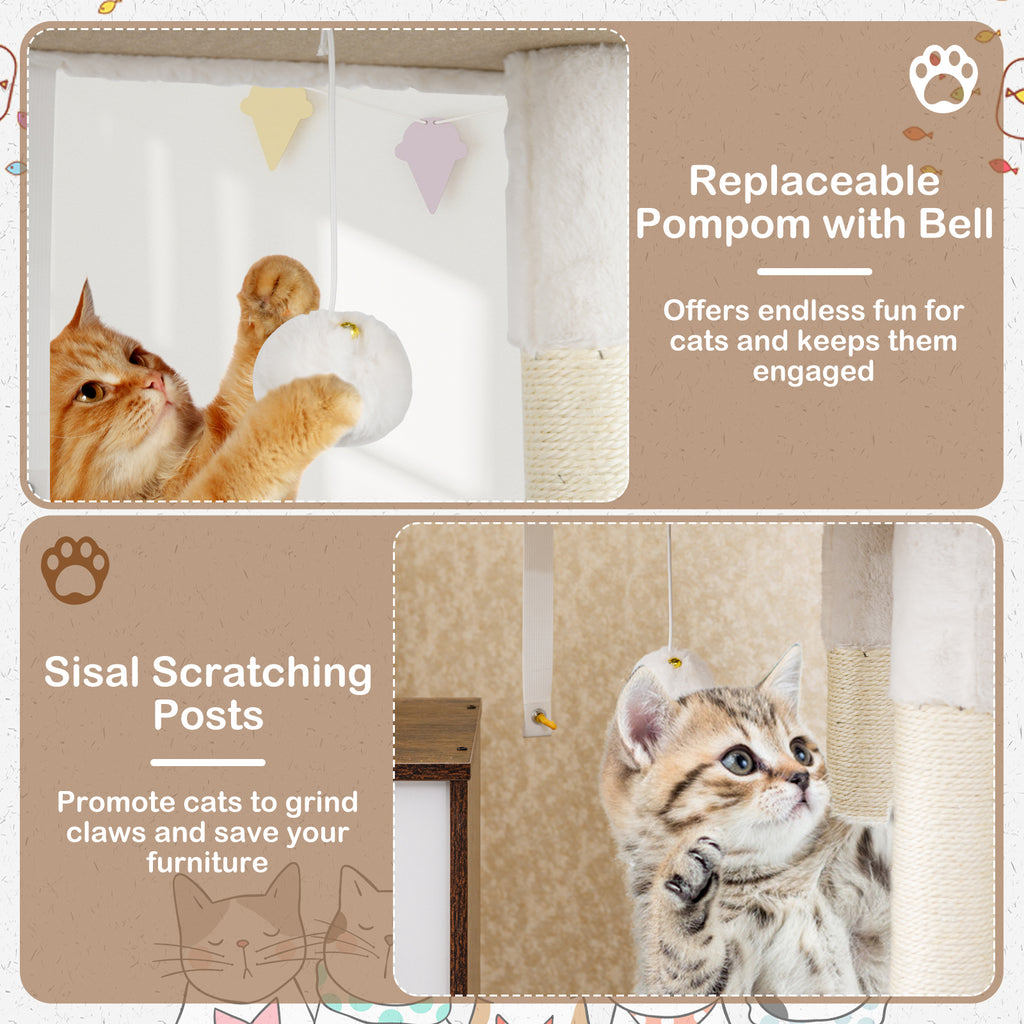 153cm Tall Cat Tree with Litter Box Enclosur Scratching Posts and Hammock-Rustic Brown