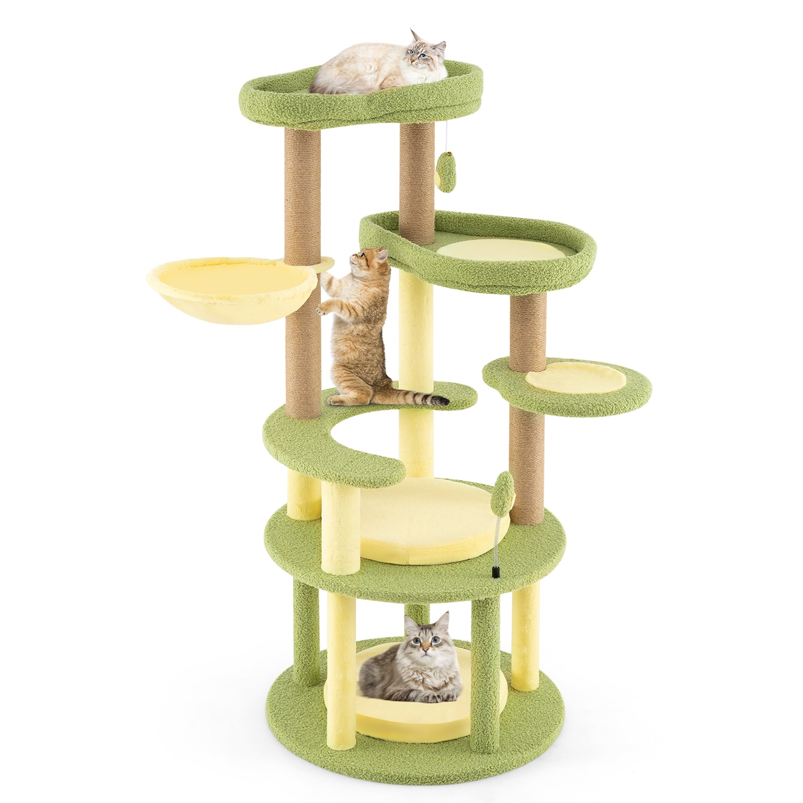 Multi-level Cat Tree with Wide Perch and Rotatable Basket-Green
