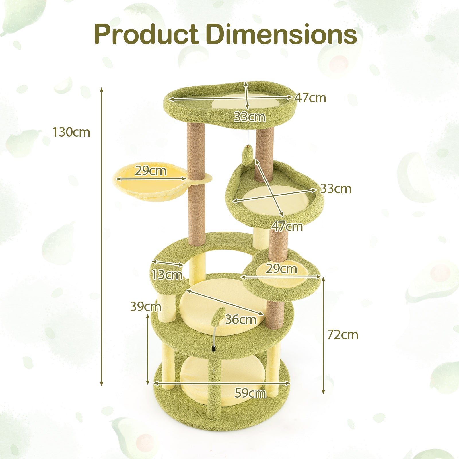Multi-level Cat Tree with Wide Perch and Rotatable Basket-Green