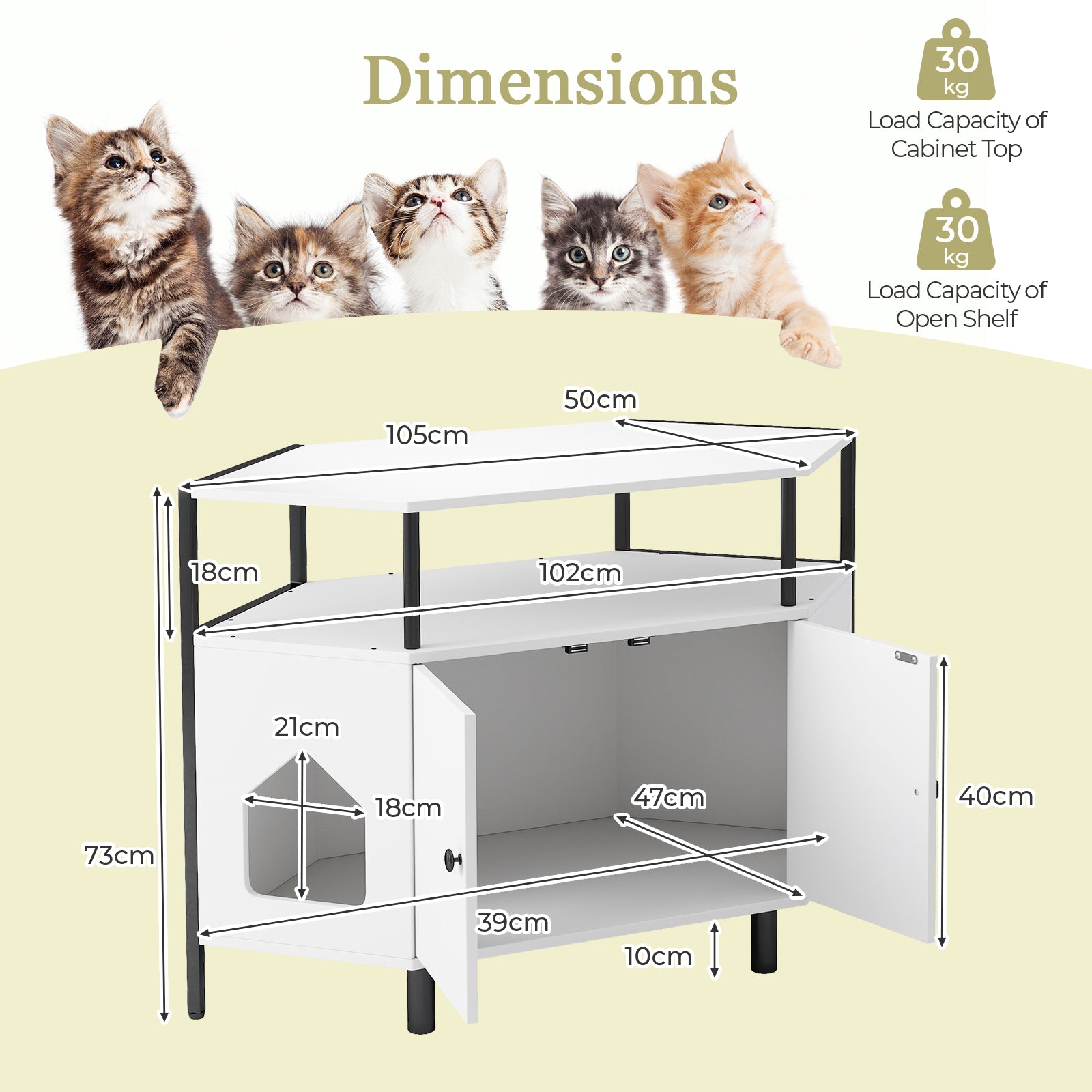 Corner Cat Litter Box Enclosure with Open Shelf-White